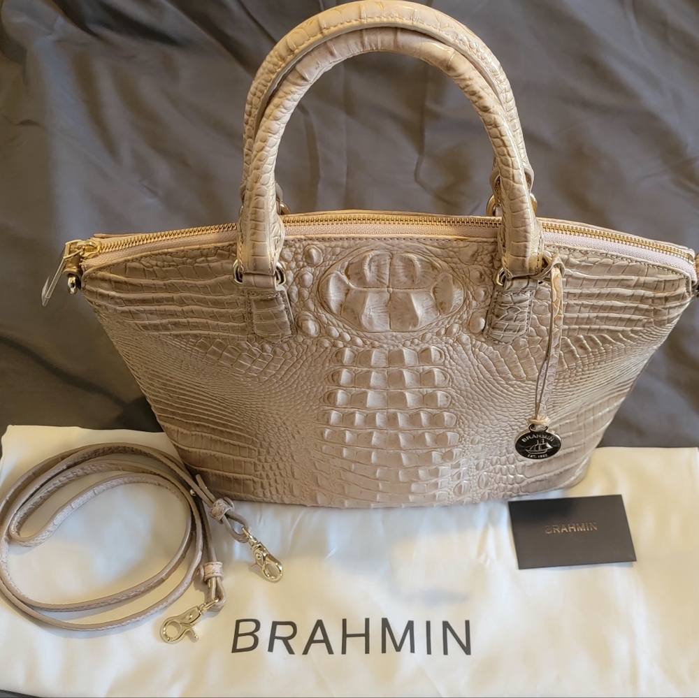 Brahmin Tan Crocodile Embossed Satchel